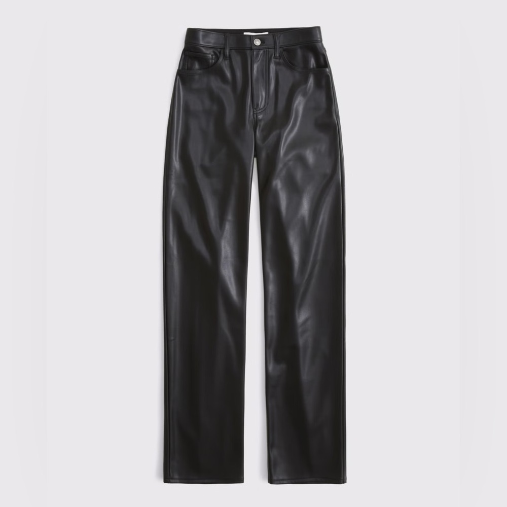 Abercrombie & Fitch 90s Straight Ultra High Rise Black Leather Pants